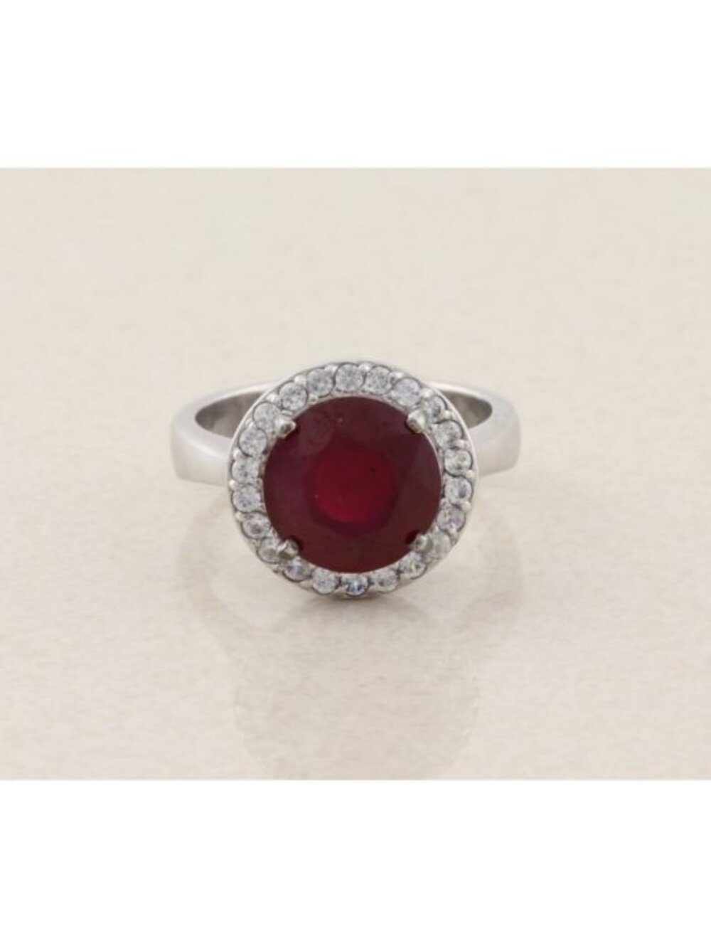Sterling Silver Niassa Ruby and White Zircon Halo Ring Size 9